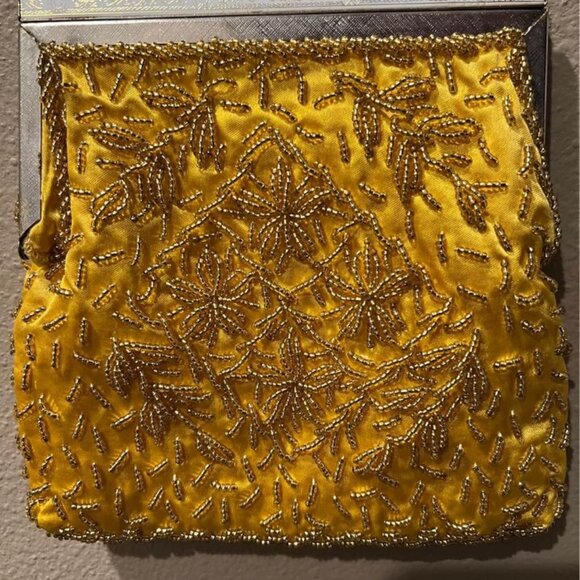 Pretty Vintage Yellow Hand Beaded Evening Bag/Purse - Picture 4 of 9